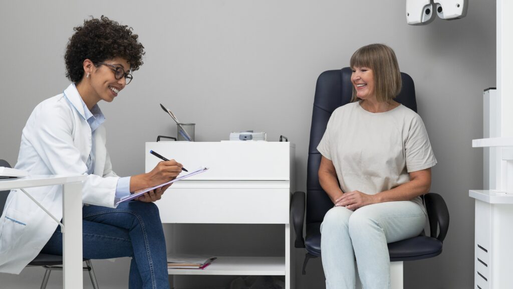 Senior woman visiting a speech therapist